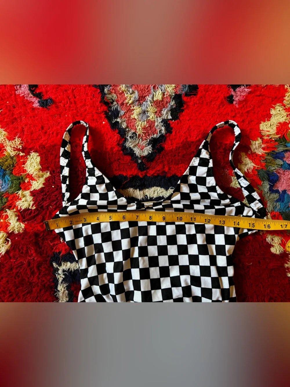 80s Vintage High Cut Checkerboard One Piece Sz M - Picture 7 of 8